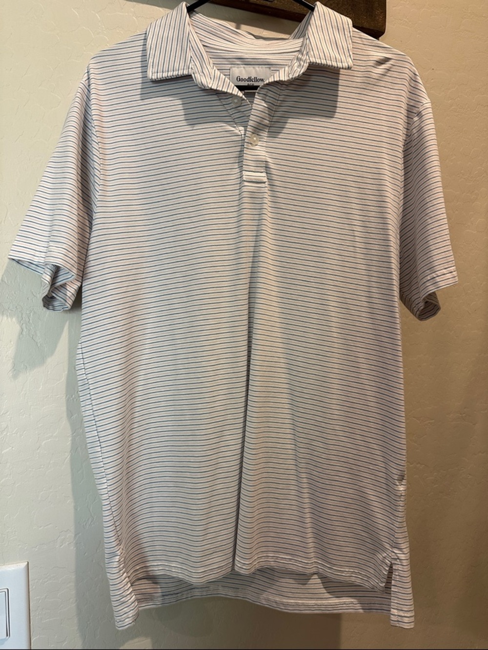 Goodfellow & Co White Polo with Thin Blue Stripes